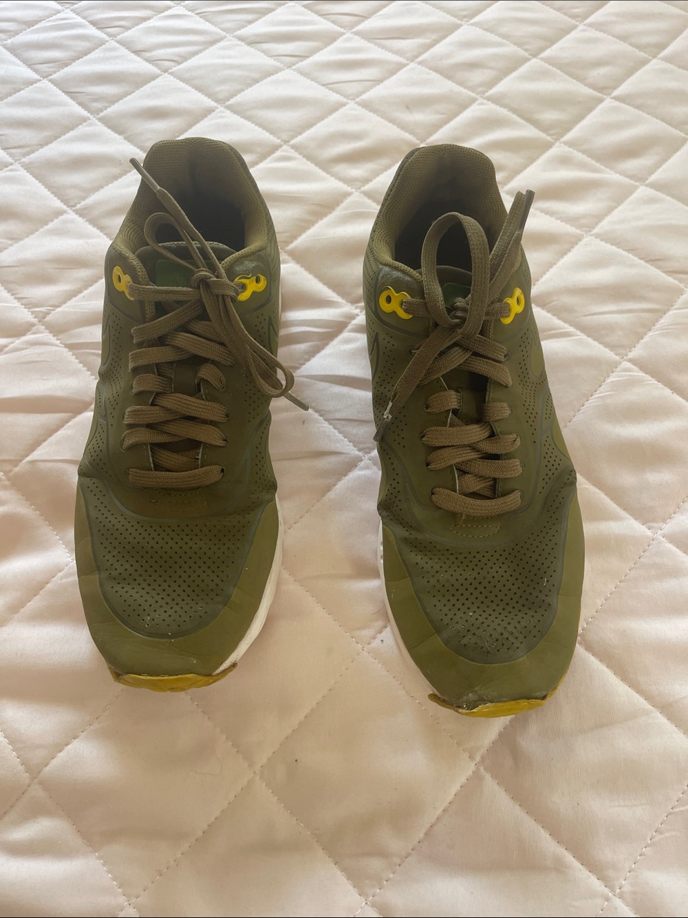 Nike Air Women’s Olive Green Sneakers with Yellow Eyelets - Size 9